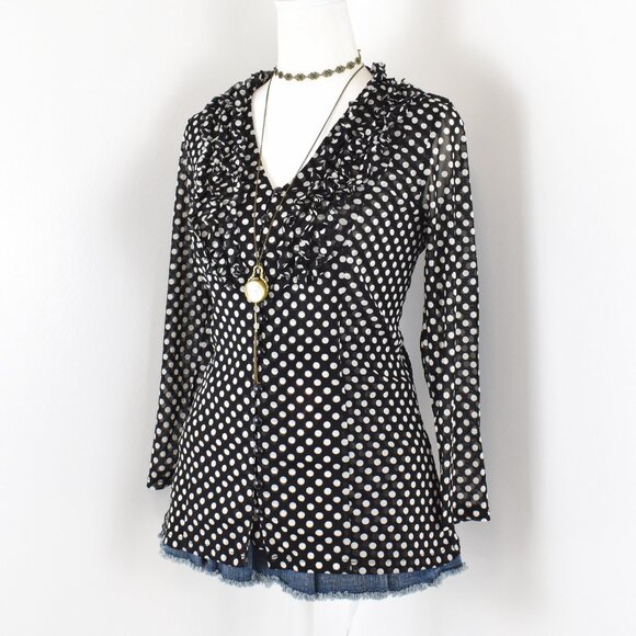 VTG 00s Y2K INC International Concepts Black & White Polka Dot 3/4 Sleeve Blouse - Picture 2 of 9
